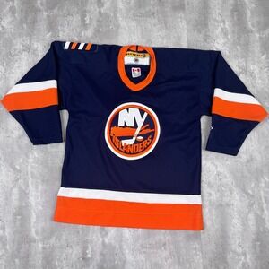Vintage KOHO New York Islanders NHL Hockey Jersey Youth L/XL Navy Orange Mesh